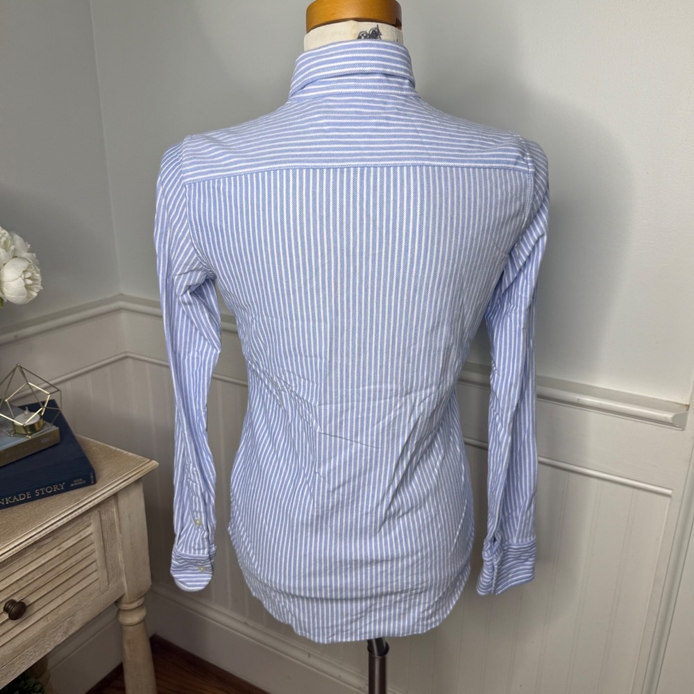 Ralph Lauren Womens Blue White Striped Knit Oxford Button Down Shirt Medium - Picture 3 of 8